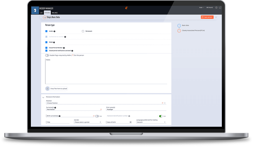 screenshot of EQS Insider Manager